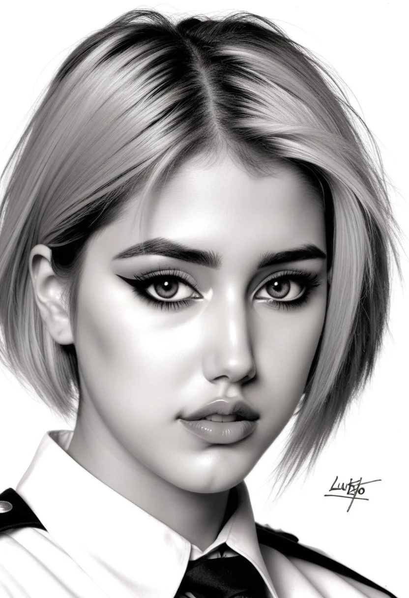 sketch from beautiful busty 24yo S4BR1N4 wearing uniform