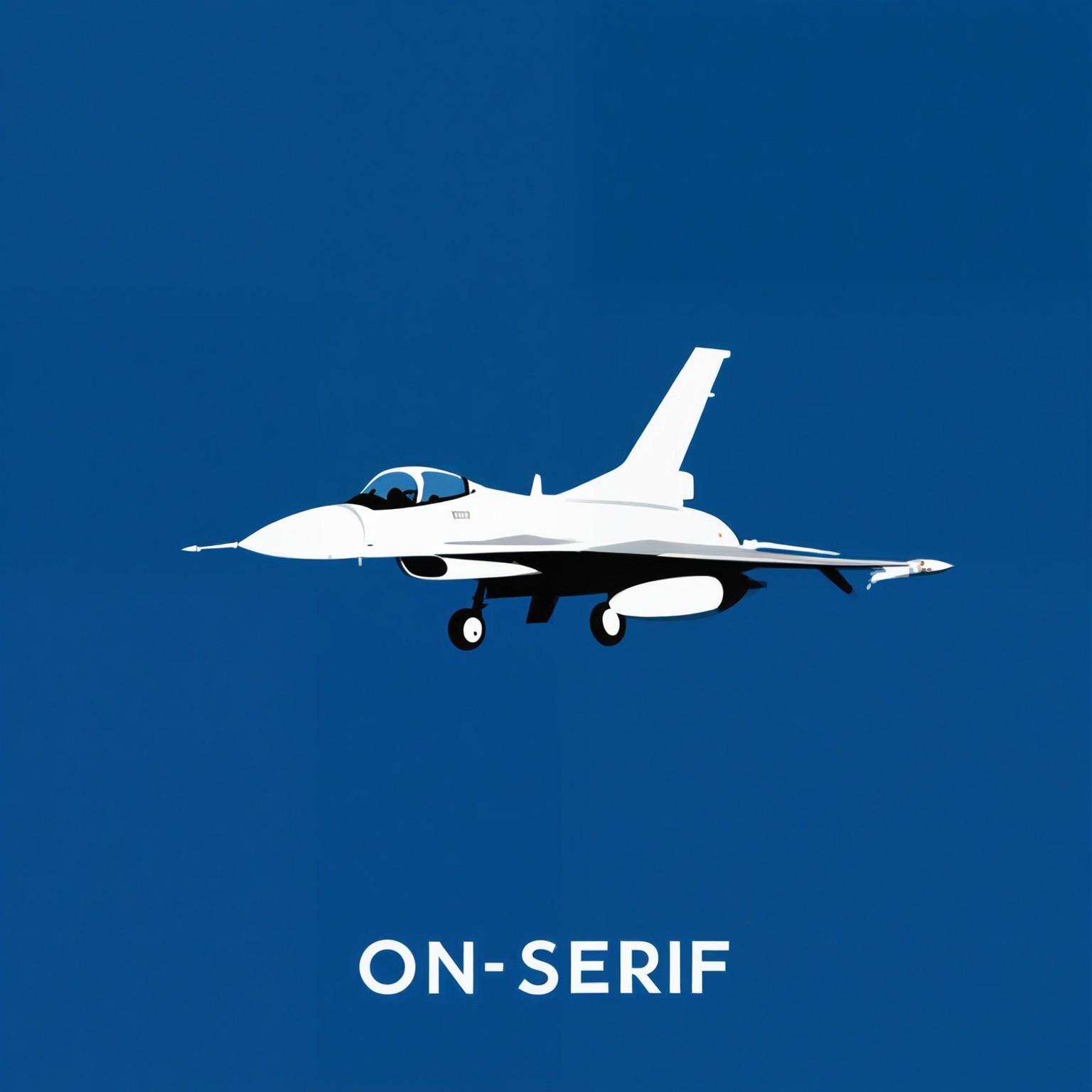 <lora:F-16_Illustrious:1>  f-16, text, simple background, solid color background, centered text, sans-serif, graphic design, logo, flat color, minimalism, white text, blue background, airplane, military, masterpiece, best quality, amazing quality