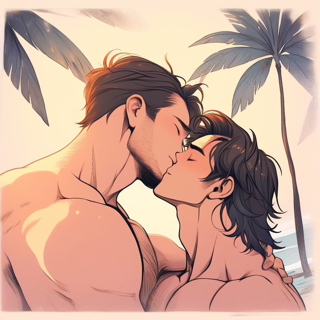 handsome, men, gay, shirtless, kissing