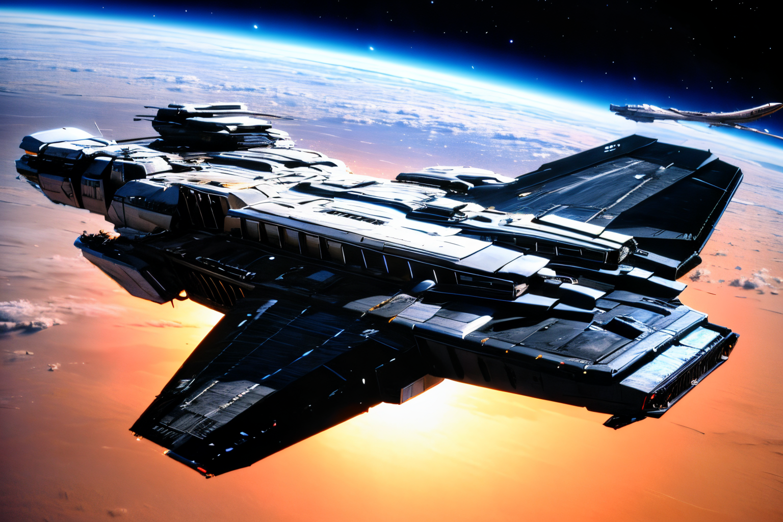 (Realistic:1.5) (masterpiece) flying, space, debris, helmet, desert, traditional media, sky, ship, 1980s (style), cannon, <lora:EdobSpaceShip01_v1.0:0.8>