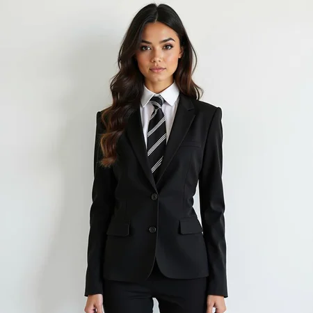 BHS
a beautiful woman with a face like a Spanish model wearing a school uniform style outfit