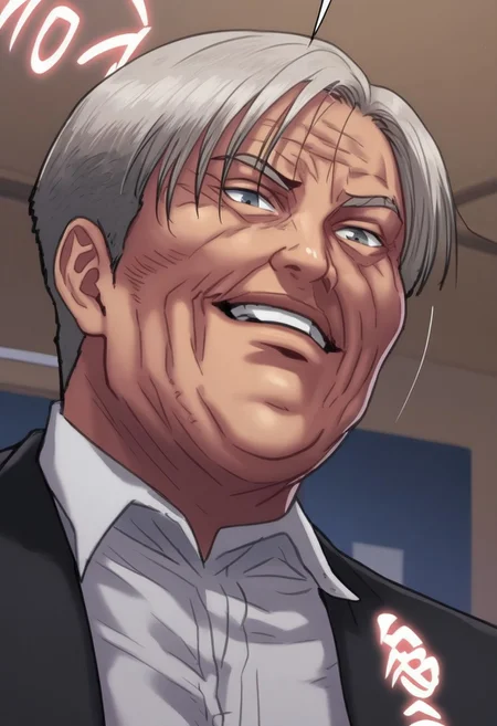 score_9, score_8_up, score_8_up, 1boy (old man, wearing black suit, white collared shirt underneath), man standing, man smirking, badass, solo male, close up on mans face, high resolution, man looking down at viewer, man evil expression, close up, zoom on face, 
man taking off jacket, man taking off shirt, man baring chest,
indoor setting, indoors,night,carpet,stage,stripper pole,curtains,table,l
pink theme,pink light,pink neon stage, gothicPXL