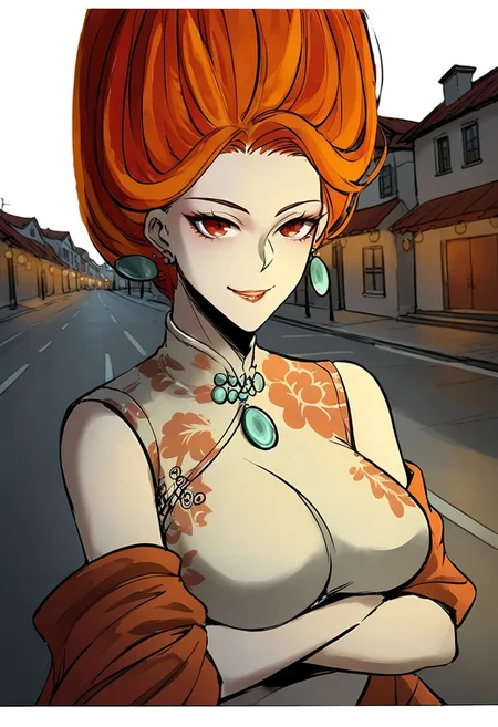 score_9, score_8_up, score_7_up,(very aesthetic:1.2),masterpiece ,high quality,detialed,best quality,perfect anatomy,beautiful detailed eyes
BREAK
looking at viewer,upper body,from side,
BREAK
b1f4ngl0ng,red eyes,orange hair,floating hair,seductive smile
BREAK
leaning back,on the wall,crossed arms
BREAK
outdoors,chinatown,road