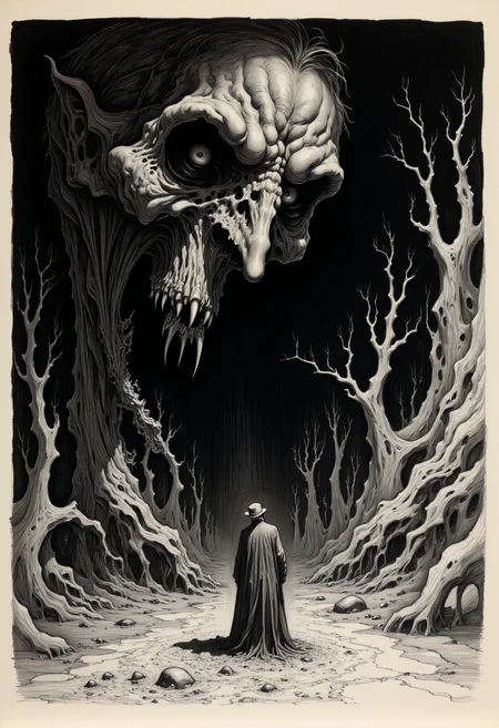 a creepy and bizarre monochrome horror art drawing, dramatic lighting
<lora:arti_monopencildrawing_v01:1>