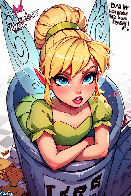 score_9, score_8_up, score_8, BREAK, <lora:Trash_Waifu_PDXL:1.0>, zzTrashWaifu, in trash can, TinkerWaifu, fairy wings, blonde hair, blue eyes, green dress, sexy, hair bun,, <lora:tinkerbellPonyXL_character:0.8>, (text focus, the word trash:1), BREAK, embedding:zPDXL, Expressiveh, <lora:CatalystStylePDXL:0.6>, <lora:SDXLFaeTastic2400:0.5>, <lora:Expressive_H-000001:0.4>,