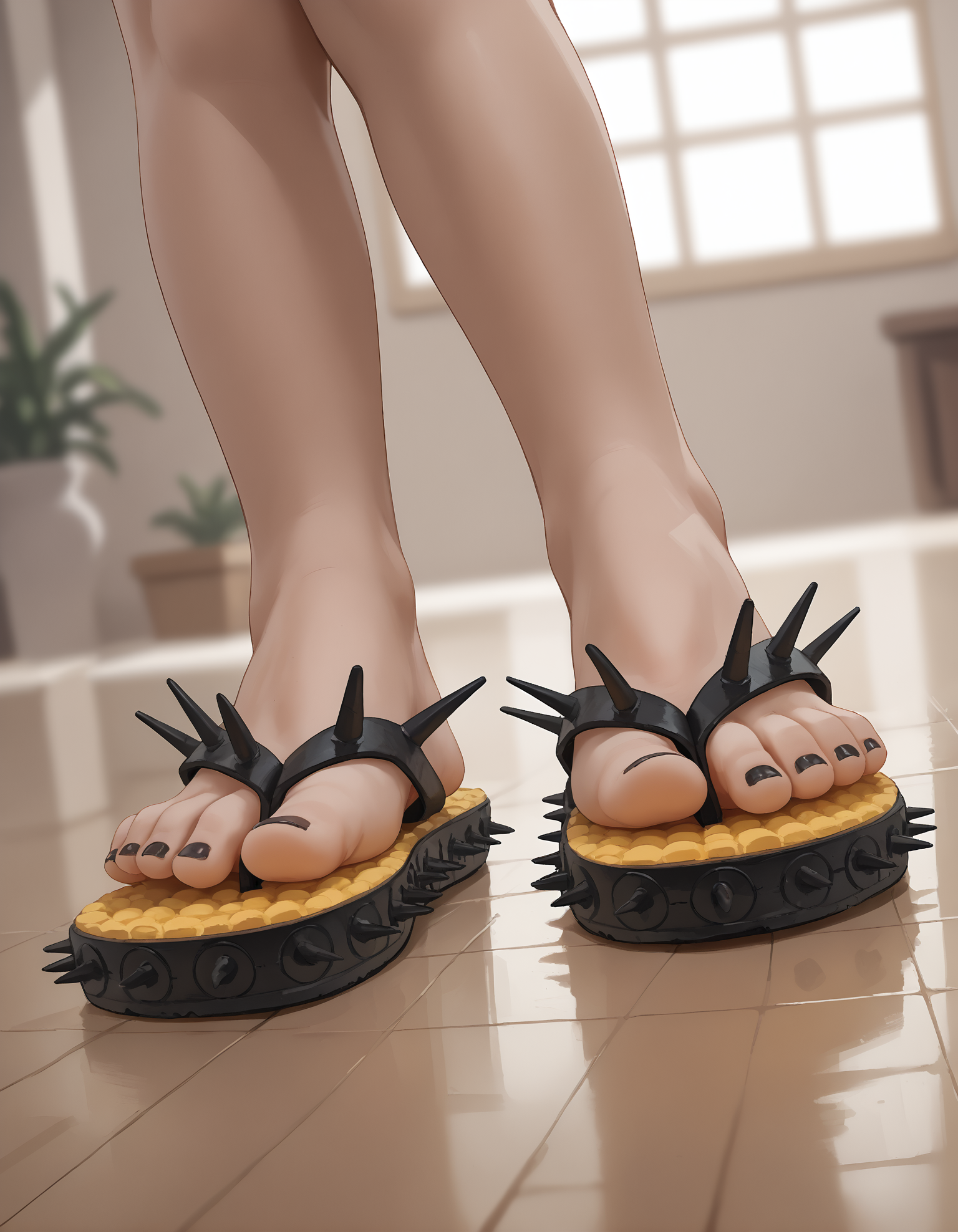 score_9, score_8_up, score_7_up, score_6_up, realistic,
foot focus, 
standing, 
1girl, 
sp1ke flip flops,
black toenail polish,
embedding:zPDXLrl ,
embedding:zPDXL2 ,