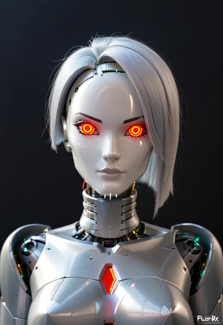 A 35mm photo of a beautiful broken robotic woman, she has a faceless robotic head, robot, silver hair, smooth dark grey metallic featureless feminine body, sparks coming from her broken neck
no face