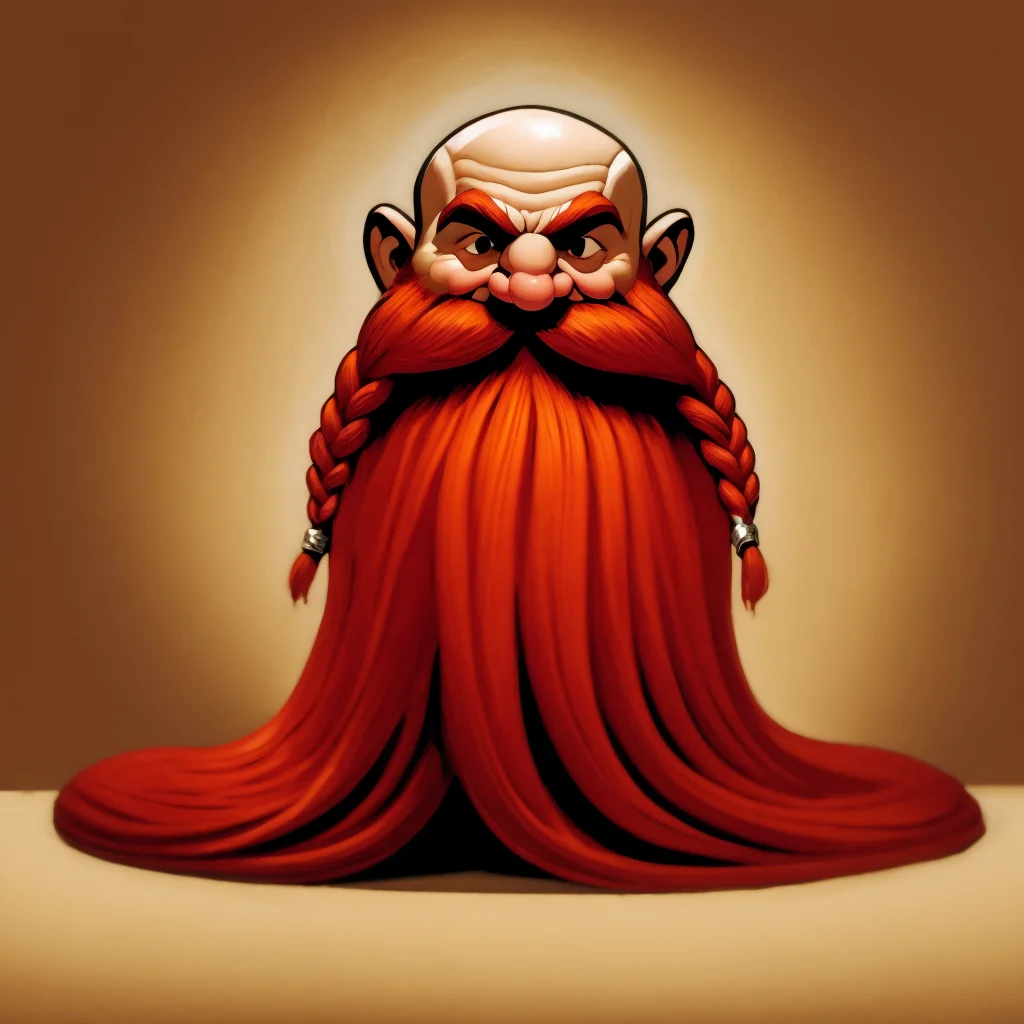illustrated cartoon, painting, ultra detailed, masterpiece, Harry_Dwarf, dwarf-like, flowing long red beard, braided moustache,bald, silver bangles, <lora:Harry_Dwarf_SD1.5:1>
