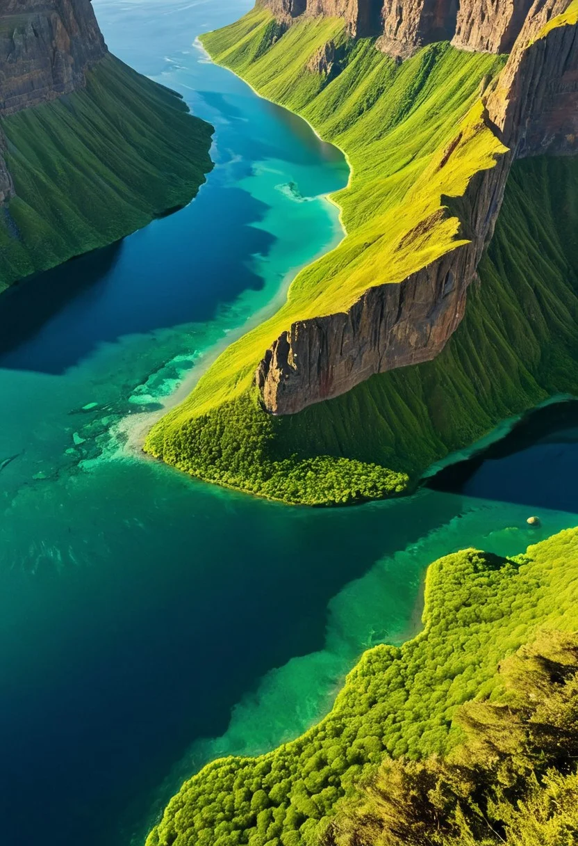 A sweeping aerial view of a multifaceted natural tapestry: lush emerald forests meeting towering mountain ranges; arid, golden deserts with intricate sand textures; serene valley vistas adjacent to misty coastal shores under soft, ethereal sunlight. Close-up details of dew-kissed petals, delicate leaf textures, and sparkling water reflections. Dramatic low-angle compositions framing rugged cliffs; dynamic tracking perspectives revealing meandering rivers and wind-swept plains. Detailed natural textures, ambient gentle light, bold spatial compositions, vibrant color gradients, and natural contrasts; 8k resolution, masterpiece quality, intricate interplay of shadows and highlights, evocative natural ambiance, rich hues in a vibrant medley of biomes.