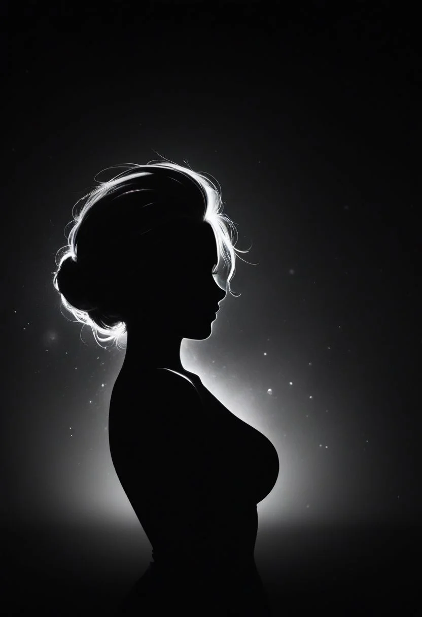 black background, dark photo, silhouette, Elsa. fading backlit background,amazing depth, intricately detailed, bokeh, perfect balanced, deep fine borders, artistic photorealism , smooth,