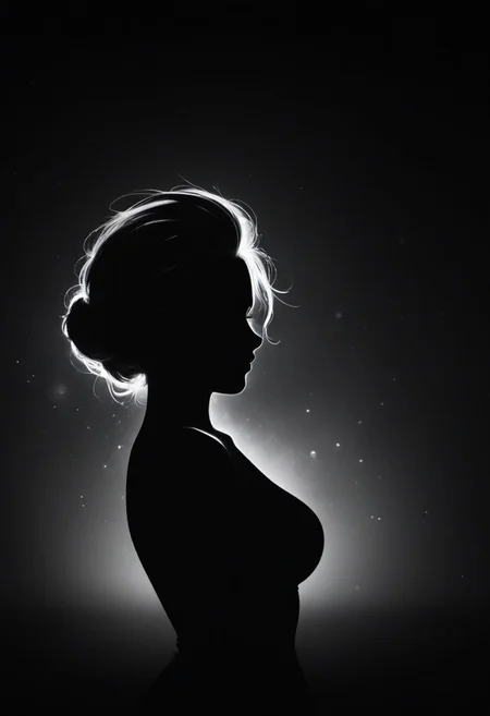 black background, dark photo, silhouette, Elsa.  fading backlit background,amazing depth, intricately detailed, bokeh,  perfect balanced, deep fine borders, artistic photorealism , smooth,