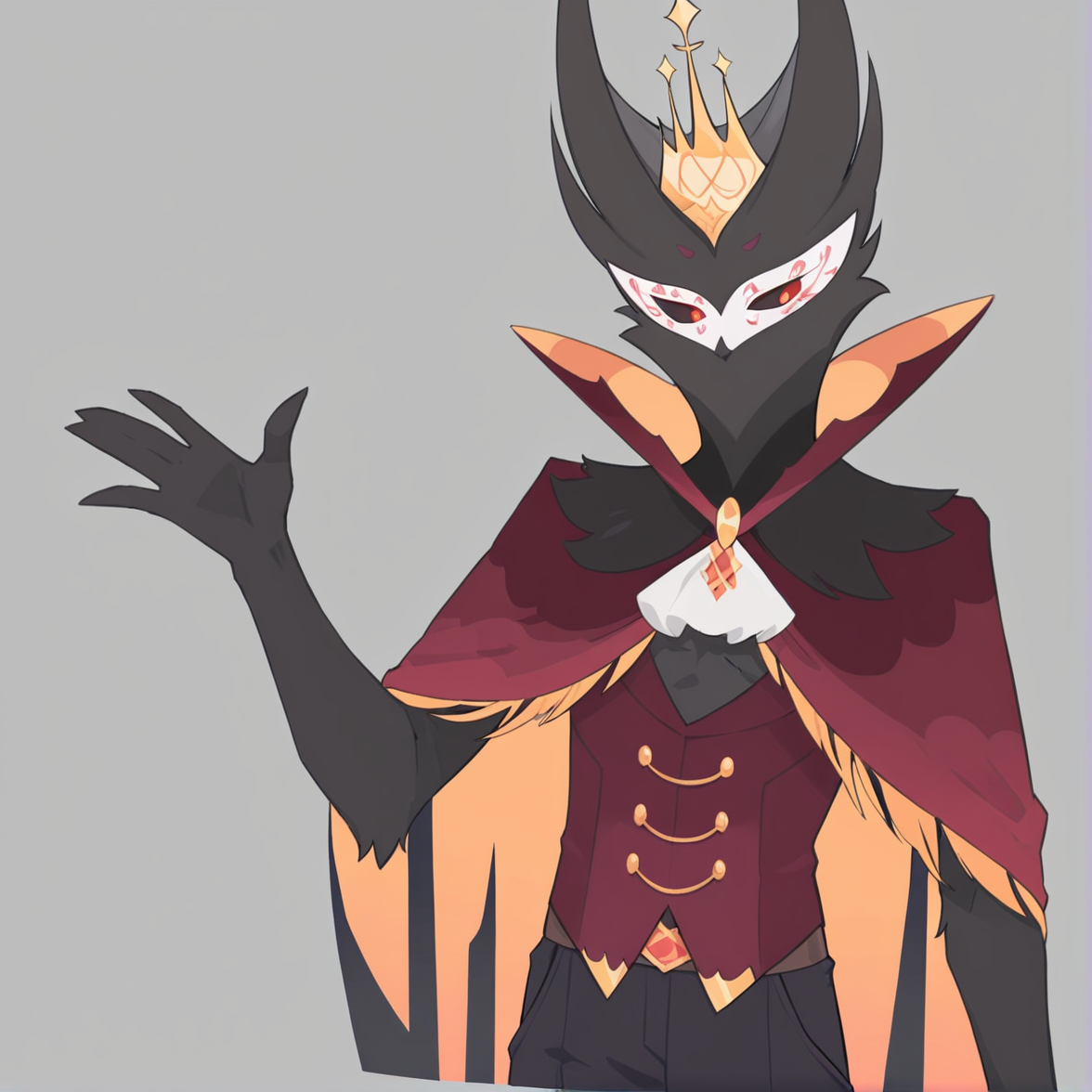 <lora:Paimon:1> solo, no humans, male focus, black skin, outfit, 1boy, red eyes, masterpiece, high quality,  <lora:add-detail-xl:1> <lora:illustriousXL_stabilizer_v1.72:0.8> <lora:hara_id_21:1> h4ra_illu, flat color