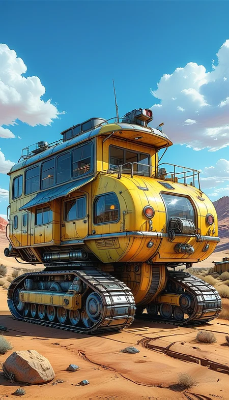 (cel-shading:2)+, (in ARTIST style:1.6), (masterpiece:1.7), glow blue neon, hyperrealism, glossy, shinny, clear image, accurate picture, clear picture, precise image, focused image, Science fiction style, Science fiction, (cozy comfy ground vehicle, motor vehicle, sky, no humans, cloud, outdoors, vehicle focus, train, truck, scenery, day, military, Tracked Vehicle, Traction City, yellow paint, house)
comic style, (ultra sharp focus:2), (thin lines:2), (best quality:1.8),
(masterpiece:1.8), (highest detailed:1.8), perfectly lighted, (contrast), (saturated), (((sharp focus))),
(hyperdetailed:1.3), (intricate details:1.2), (Refined details:1.3), (best quality:1.5), highly detailed textures, vibrant colors,
(ultra sharp focus:1.8), (detailed texture:1.8), (detailed edges:1.8), (thin lines:1.8), (best quality:1.8),
<lora:Apparatus_-_Traction_City_Walkers_Vehicles:0.8>,