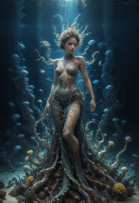 piercing light, (aesthetics:1.1), (low colors:1.2), BREAK,
<lora:-_SDXL_-_holo_effect_V1.0:1>, hi-tech and futuristic holographic scanning, bioluminescence, optical fiber, masterpieces, octane rendering, unreal engine, intricate details, UHDR, 32, futuristic epic scene, super beautiful and realistic picture (( (fantastic landscape))) of ((underwater world)),fantastic sea creatures, mermaids, god neptune in (hdr), 8K quality, many living organisms, (fish), (coral), octopus, jellyfish, crustacean, etc. 1 ((research submarine)), wreck, ((1 heavy diver))