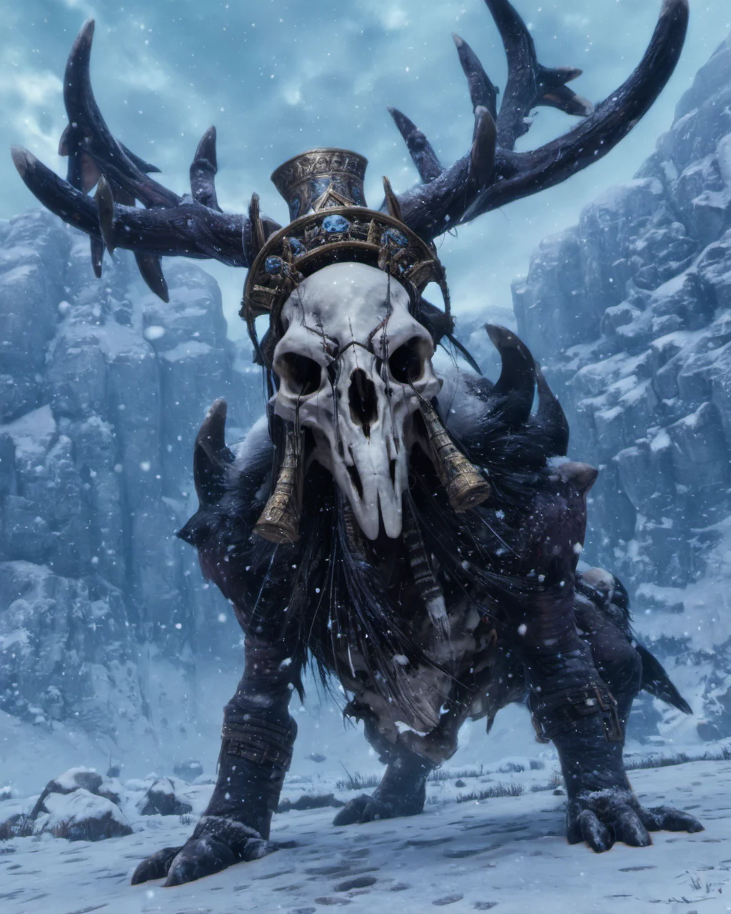 giant skull animal in a snowy field,cinematic,50nm dof,bokeh,realistic,sharp focus,ultra detailed,128k uhd,awardwinning,trending on artstation, <lora:Colossus-000004:0.75>
