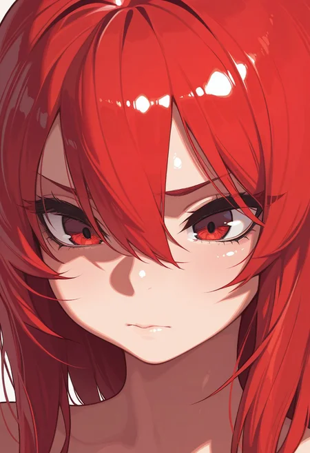 hi res, masterpiece, best quality, highres, masterpiece,best quality,amazing quality,, 1girl, hair between eyes, simple background, closed mouth, portrait, cartoon, shiny