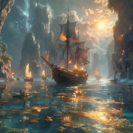 city underwater, blue atmosphere, rays of light shining through, highly detailed oil painting, unreal 5 render, rhads, Bruce Pennington, Studio Ghibli, tim hildebrandt, digital art, octane render, beautiful composition, trending on artstation, award-winning photograph, masterpiece <lora:MJ52:0.5> <lora:add-detail-xl:1>a long bay, at night, iconic limestone karsts emerging from the tranquil waters, sail boats, moonlight, quaint, serene, mythical, mystical, picturesque, exceptionally beautiful, ultra detailed, 8k, uhd