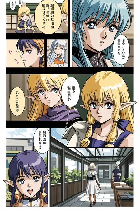 1girl, fantasy, elf, Walled City <lora:LCM_LoRA_Weights_SD15:0> <lora:MangaGen1:1> <lora:mangaC:2> manga,frame,speech bubble,color