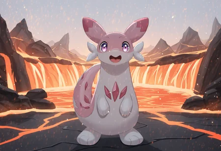 score_9, score_8_up, score_7_up, source_anime BREAK
volcano background, fire, magma, lava, smoke
Chillet_Palworld, feral, light pink fur, purple eyes, white underbelly, hot pink back spikes, hot pink chest markings, hot pink spots, hot pink-tipped ears, whiskers, long animal ears, long tail,
standing, open mouth, full body, looking at viewer, smile, (facing viewer:1.3)
detailed background, beautiful scenery
<lora:add-detail-xl:1>
<lora:Chillet_Palworld:1>