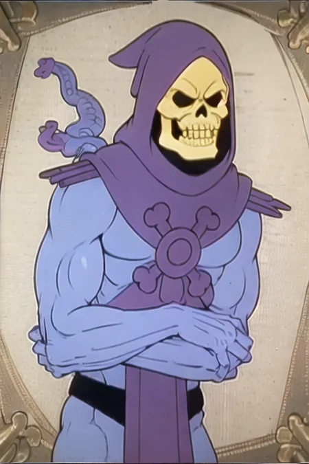 skeletor, portrait, smile, solo, snakes