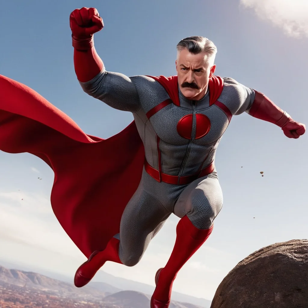 breathtaking, <lora:J. Jonah Jameson:1>
J. Jonah Jameson a man in a red cape is flying through the air while carrying a big rock with his left hand, award-winning, professional, highly detailed