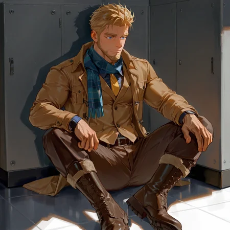 <lora:Edgar_Alchemist_Code-000004:.5> scarf, collared shirt, long sleeve, tie, jacket, belt, pants, boots, 1boy, mature male, muscle body, tagatameedgar, blonde short hair, blue eyes, sideburns
(very short hair, beard, bara, mature, facial hair, stubble, beard, full beard, sideburn, beard, a lot of beard, ), facial hair,male focus, muscular male, muscular male, bara, mature,  bara, mature, aixiwuganda_(20222192), very awa, masterpiece, best quality, absurdres, newest, perfect quality, detailed background, intricate details,
<lora:slider_Body Type_alpha1.0_rank4_noxattn_last:3><lora:Anime Summer Days 2 Style SDXL_LoRA_Pony Diffusion V6 XL:.6><lora:slider_cfg_scale_boost:.7><lora:Artist6p:.55>, Artist6p, Artist04p,<lora:slider_il_brightness_slider_d1:-1><lora:slider_il_contrast_slider_d1:-1><lora:slider_DarkSlider1.2_alpha1.0_rank16_full_300steps:-.6>