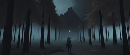 <lora:21ParralelDimensions:1>parallel dimension: a person standing in the middle of a dark forest
