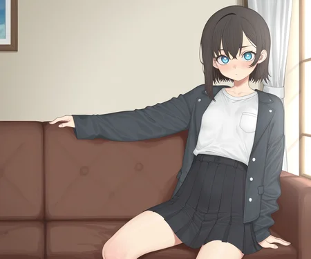 masterpiece, best quality, amazing quality, , 1girl, solo, looking at viewer, shirt, skirt, jacket, <lora:DECO style ILL-v2:1> decostyle, detailed background