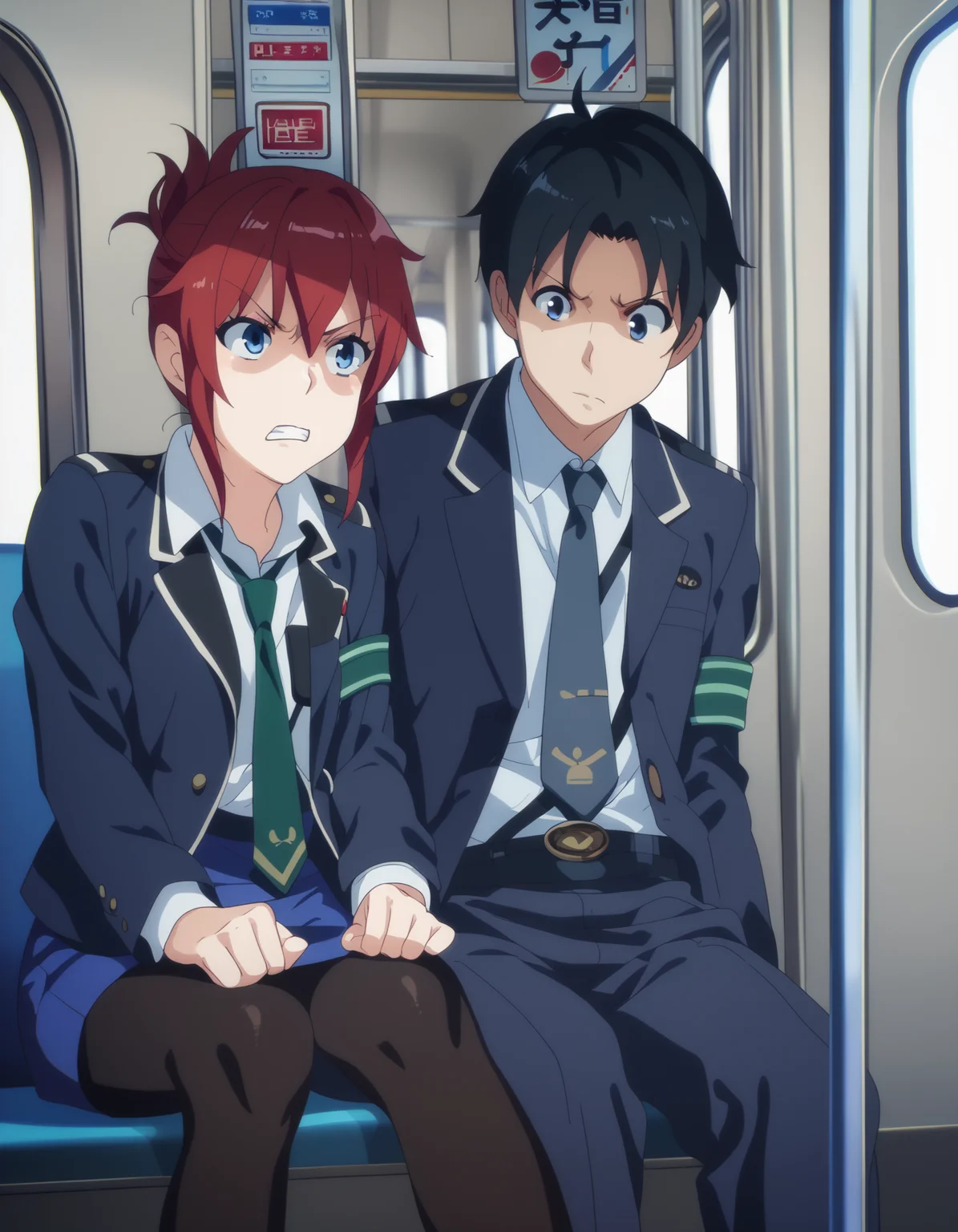 score_9, score_8_up, score_7_up, source_anime, <lora:sakurai-aoi-ponyxl:0.8> 1girl, sakuraiaoi, blue jacket, blue skirt, green neckwear, pantyhose
1boy, arguing, face-to-face, train interior