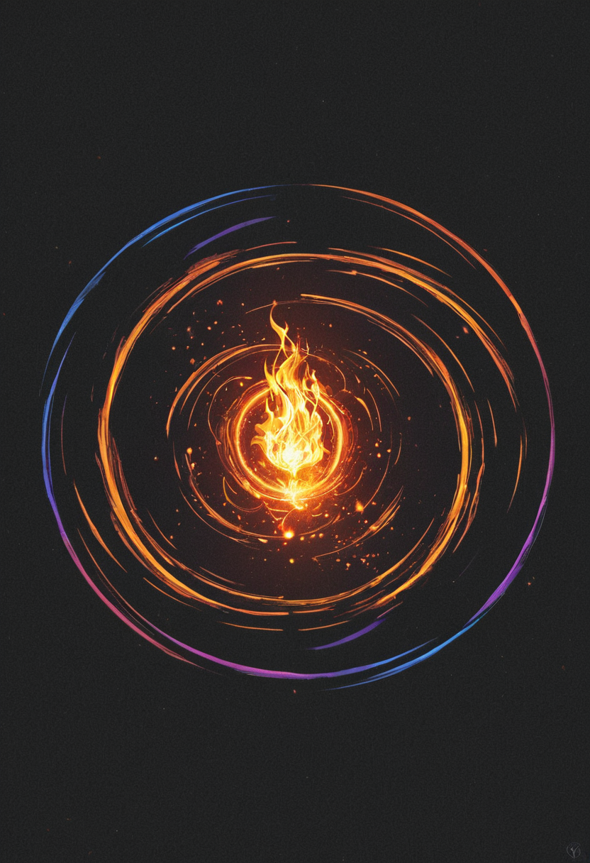 concept art <lora:R0k00bstr0ctHD:1>,r0k00bstr0cthd,r0k00bl0ckb0ckgr00ndhd,(shiny, fire, multicolored, black background, glowing, magic circle, aura), . digital artwork, illustrative, painterly, matte painting, highly detailed