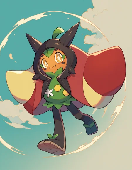 zPDXL, score_9, score_8_up, score_7_up, source_anime, 1girl, solo,
<lora:Ogerpon_v2:0.8> ogerpon, pokemon \(creature\), yellow eyes, red poncho,