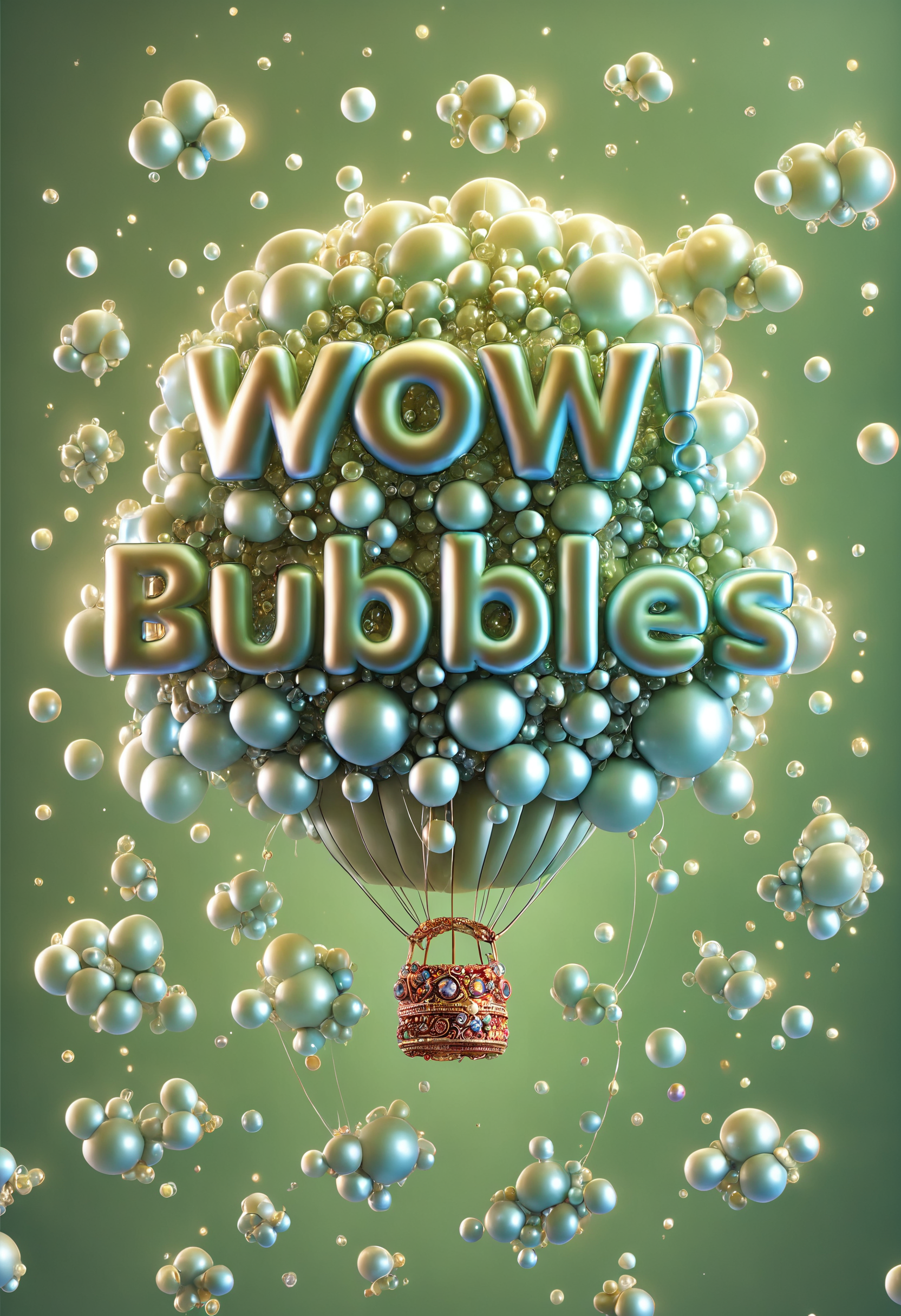 Adorable 3D Character, text "WOW! Bubbles", colorful bubbles on hot air balloon, wow-bbls, 3D render, adorable character, 3D art, text "WOW! Bubbles", colorful bubbles on hot air balloon, wow-bbls, complex, highly detailed surreal, still, amazing composition, elegant, sharp focus, cinematic color, creative, rich deep colors, cute innocent, majestic, dramatic ambient light, dynamic background, illuminated, intricate, fantastic, epic, very inspirational, stunning, romantic, enhanced