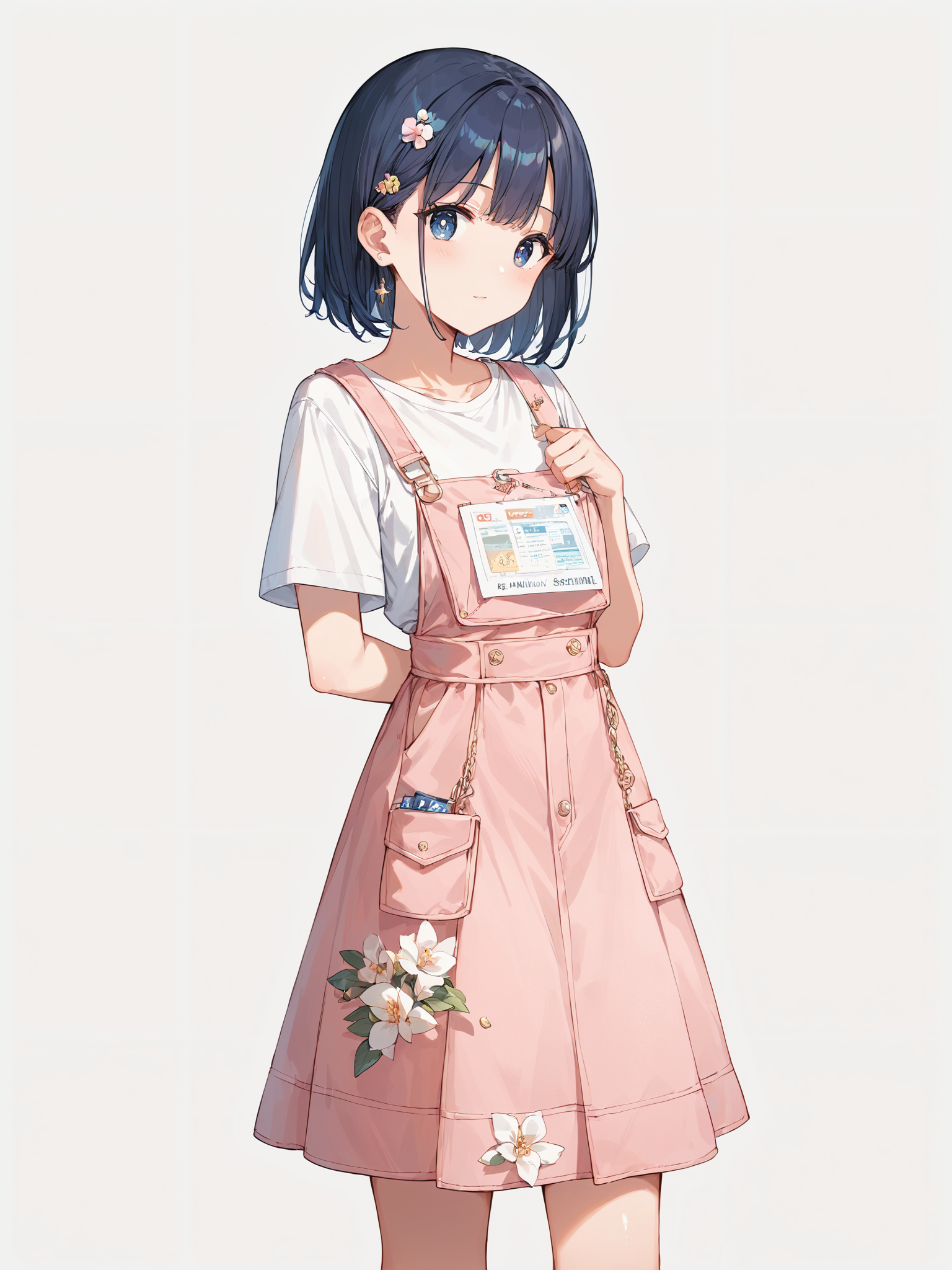 score_9, score_8_up, score_7_up,source_anime, high res image,masterpiece,best quality,girl,cute face,clear skin,shiny hair,ultra detailed eyes,simple background <lora:salopette_pony_V1.0:0.8> salopette, overall skirt