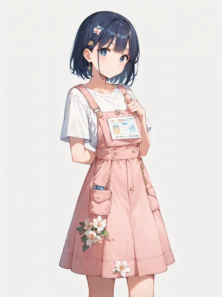 score_9, score_8_up, score_7_up,source_anime, high res image,masterpiece,best quality,girl,cute face,clear skin,shiny hair,ultra detailed eyes,simple background <lora:salopette_pony_V1.0:0.8> salopette, overall skirt