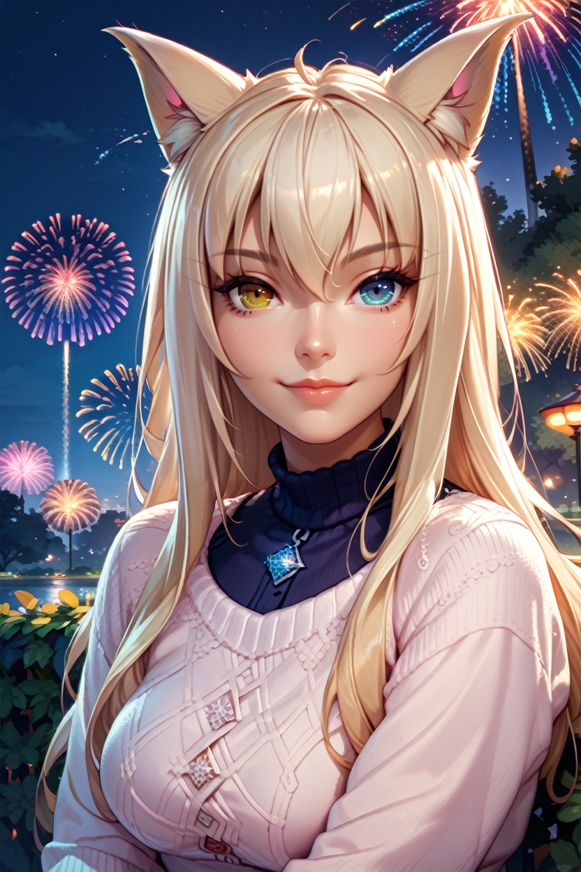 score_9, score_8_up, score_7_up, score_6_up
<lora:NPCoconut:1.0>
NPCoconut, 1girl, blonde hair, long hair, heterochromia, cat ears, looking at viewer, sitting, at night, fireworks, park, looking up, smile