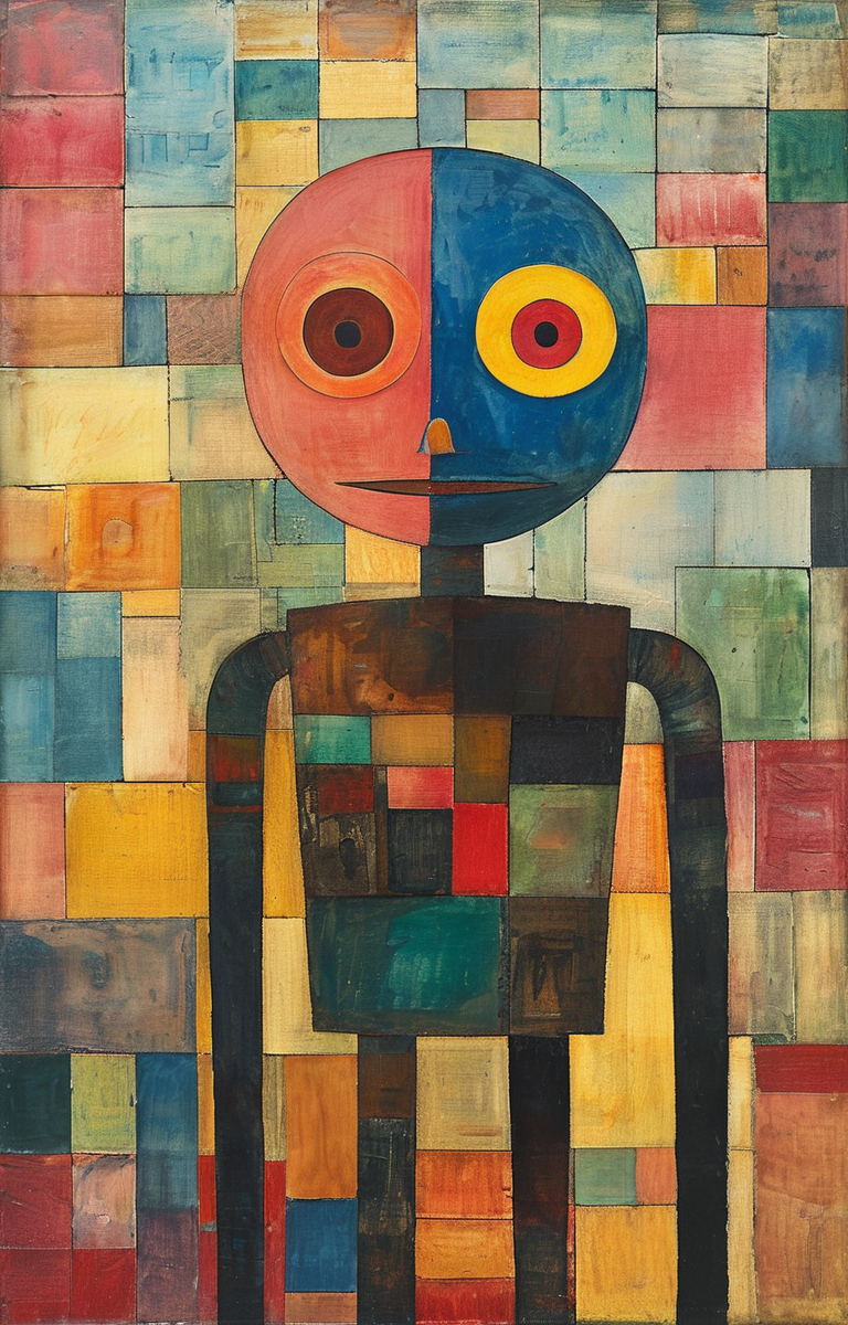 masterpiece,best quality,<lora:tbh325-sdxl:0.9>,illustration,style of Paul Klee, portrait of Housework robots