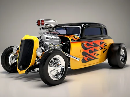 <lora:Big_Engine_Hot_Rod:1> BigEHotRod, yellow paint, shiny, black flames, chrome engine, wide view, (realistic, photo-realistic:2), extremely detailed, CG, unity, 8k wallpaper, Amazing, finely detail, (real picture, intricate details) <lora:sdxl_photorealistic_slider_v1:5> <lora:add-detail-xl:0.4>