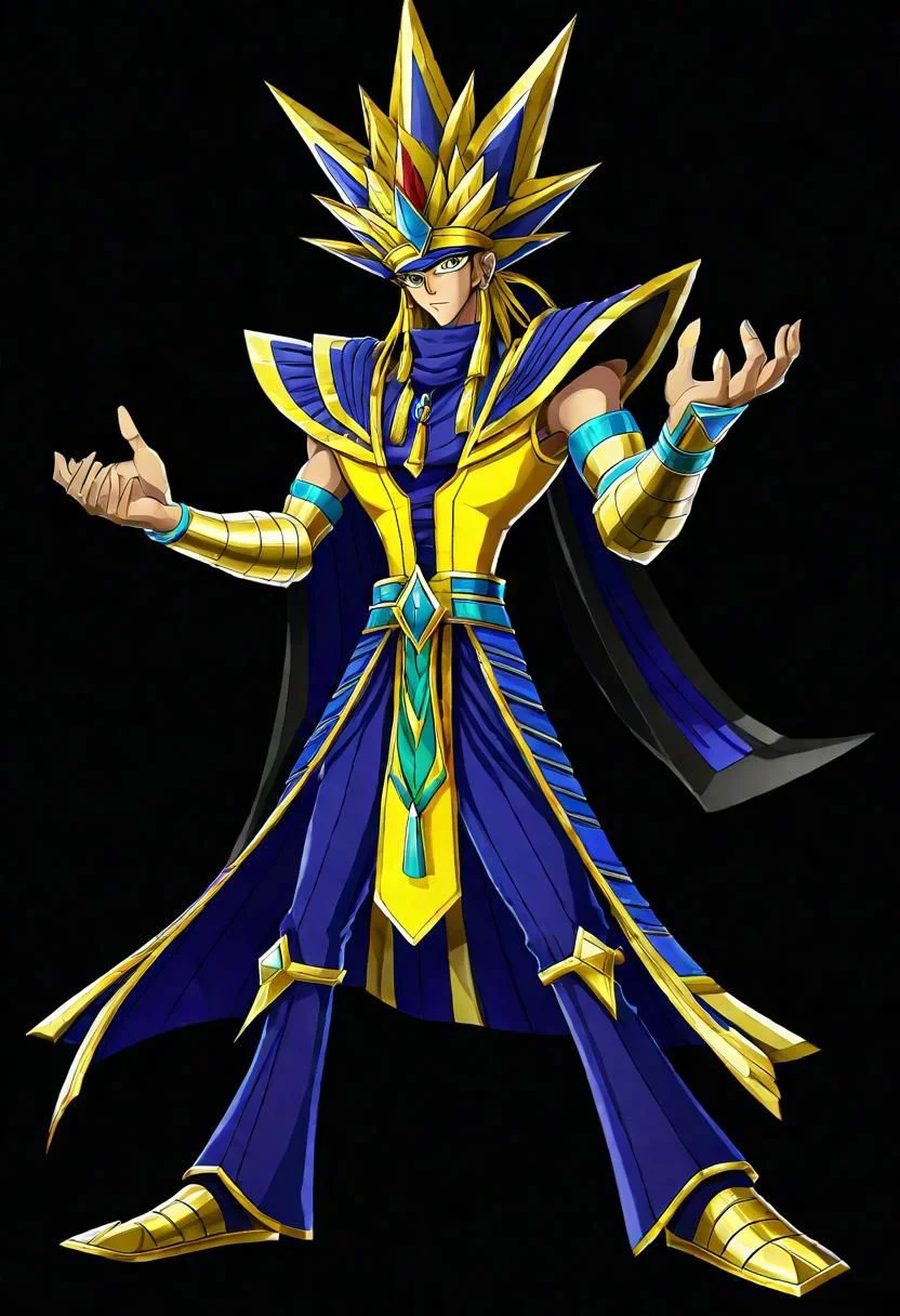 ncrender of yami yugi as a pharaoh,simple background,black background