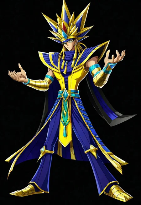 ncrender of yami yugi as a pharaoh,simple background,black background