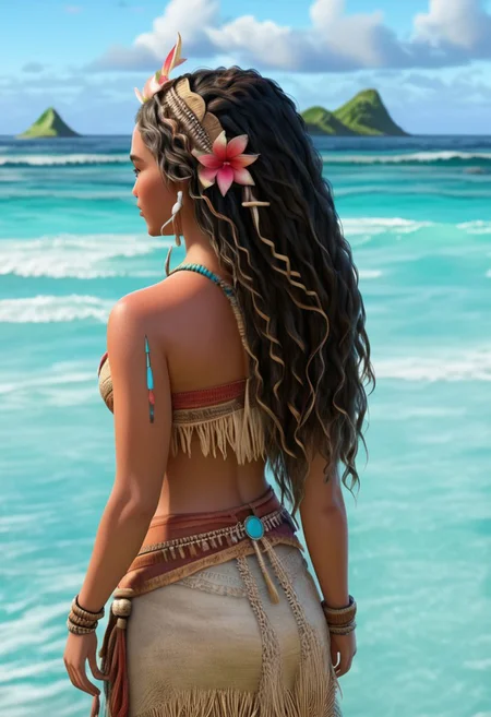 Realistic, , Moana, original style, majestic, back view