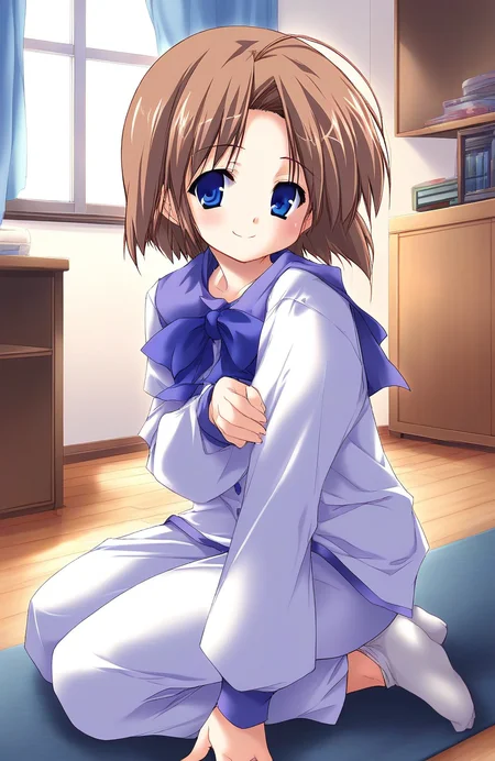 score_9, score_8_up, score_7_up, source_anime, rating_explicit, BREAK <lora:Shiki_Akimi_Ver2.0_XL:1> ShikiAkimi, brown hair, blue eyes, short hair, short stack,
solo, long sleeve, long pants, smile,
room, flooring, curtain,