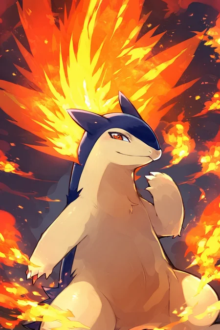 score_9, score_8_up, score_8, ,,, , ,,, zzTyphlosion, no humans, pokemon (creature), fire, <lora:TyphlosionPokedex_PDXL:1.0>, ,,, , BREAK, smile, looking at viewer, cowboy shot, ,,, embedding:zPDXL, Expressiveh, ,,, <lora:Zankuro_Style_PDXL:0.8> <lora:SDXLFaeTastic2400:0.5>, <lora:Expressive_H-000001:0.4>,