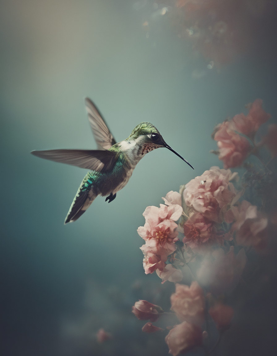 novuschroma74 style hummingbird and flowers  <lora:novuschroma74 style:1>