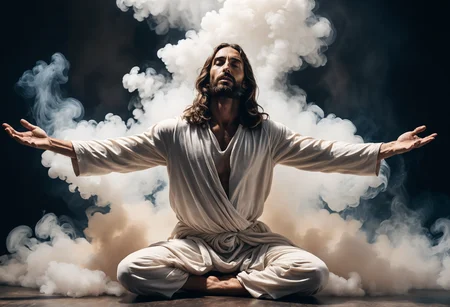 Jesus, Maximalist free self-expression in flexible pose, surrounded by smoke
<lora:dvr-smk:1>