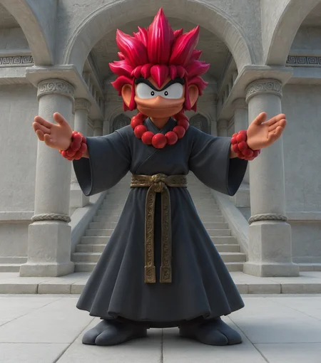 masterpiece, best quality, amazing quality, <lora:Ore_Tomba_v5_1:0.8> 1boy, solo, male focus, spiked hair, full body, red hair, dynamic pose, (scenery:0.7) Monk, belted robe, prayer beads, meditative pose, temple backdrop, masterpiece, best quality, amazing quality