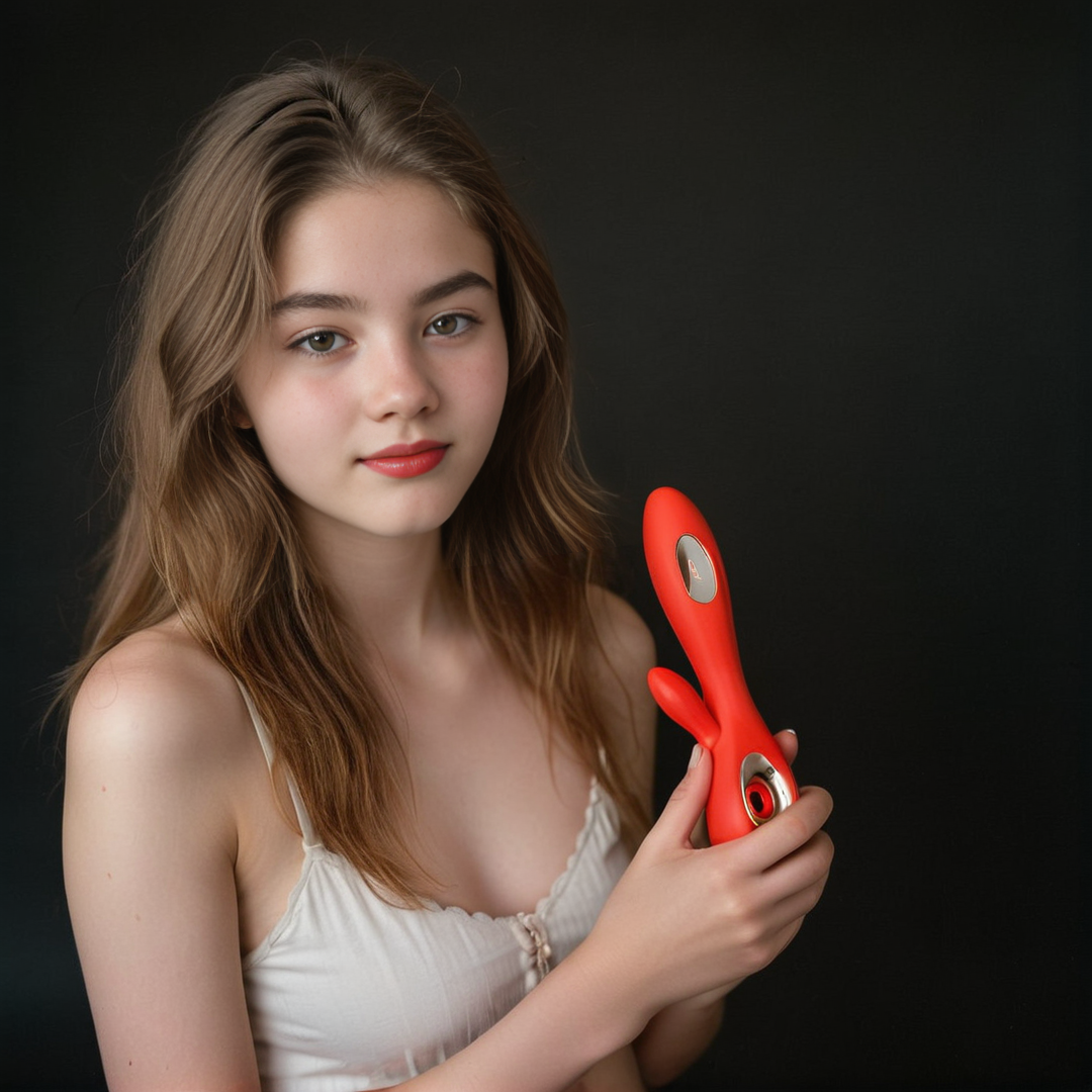 ((neutral black background)),photograph of a 20 year old woman holding a red lelosorayavib vibrator,  <lora:LeloSoraya2-Vib-sdxl-6-000005:0.9>