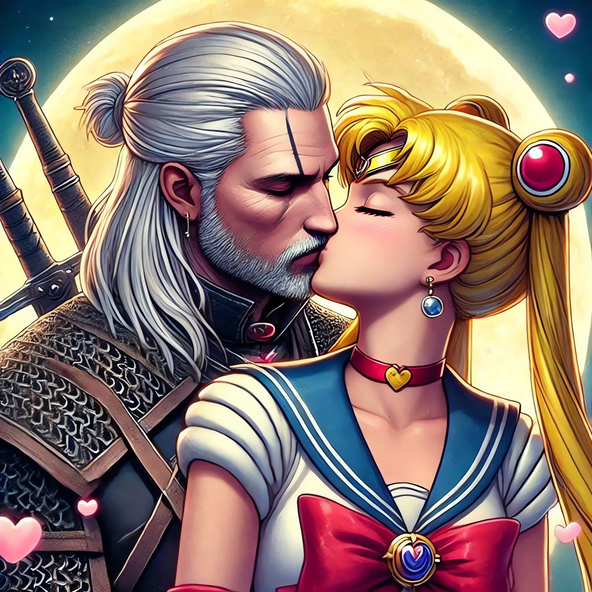 Geralt de Rivia kissing Sailor Moon