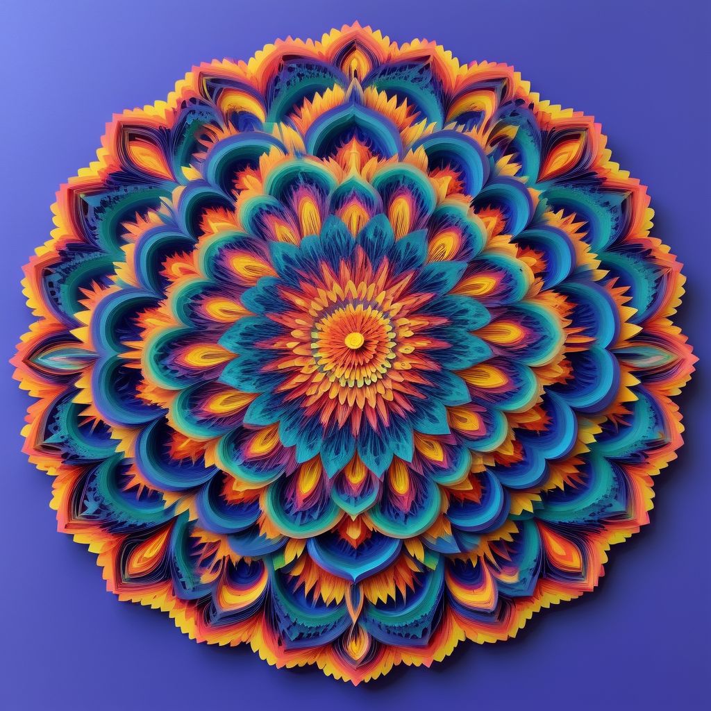 , Mandala style, paper art, (nuclear explosion  theme:1.2), colorful, 3d mandala pattern,  asymetrical