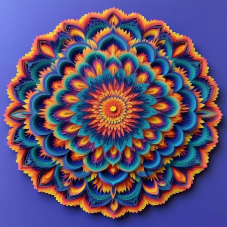 , Mandala style, paper art, (nuclear explosion theme:1.2), colorful, 3d mandala pattern, asymetrical