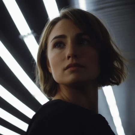 cinematic film still of  Cinematic, Grainy:1, Detailed, Sharp Image, of <lora:Kodak Motion Picture Film Style3:1>
An Oscar winning low angle movie for Best Cinematography a silhouette woman standing in a tunnel of lights at night Kodak Motion Picture Film Style, shallow depth of field, vignette, highly detailed, high budget, bokeh, cinemascope, moody, epic, gorgeous, film grain, grainy